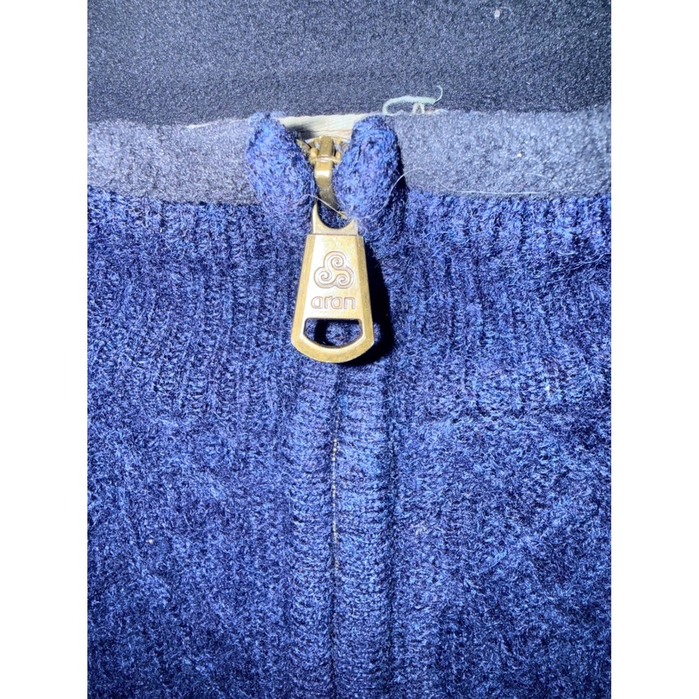 Aran Sweater Market Navy 100% Wool Zip Cable Knit Poncho XXL Made Ireland - Picture 7 of 12